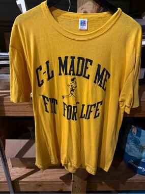 Russell Athletic Yellow Tee with Navy Running Graphic